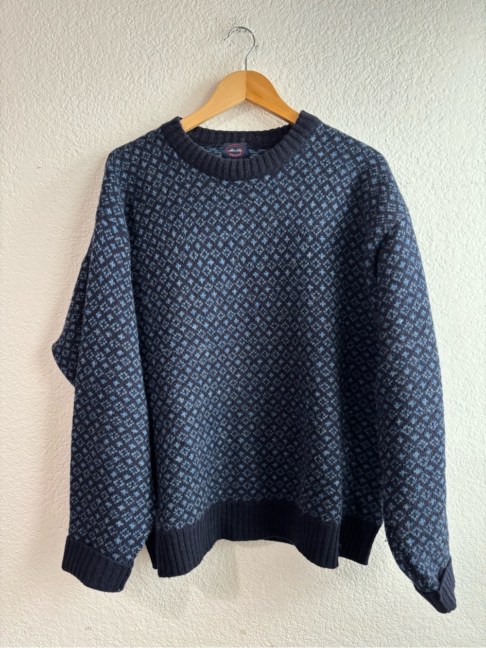 Vintage Allen Solly Wool Men's Navy Patterned Crewneck Sweater XXL
